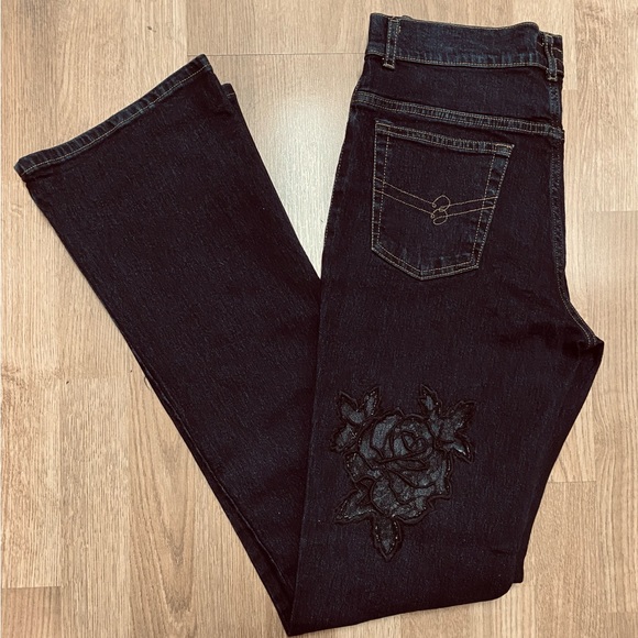 BLUMARINE Jeans Cotton Stretch Midnight Black Rose Lace Cutout 44/10 NEW - Picture 3 of 14